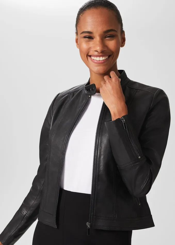 Womens Fran Leather Jacket Black Hobbs Coats and Jackets Cheap On Sale