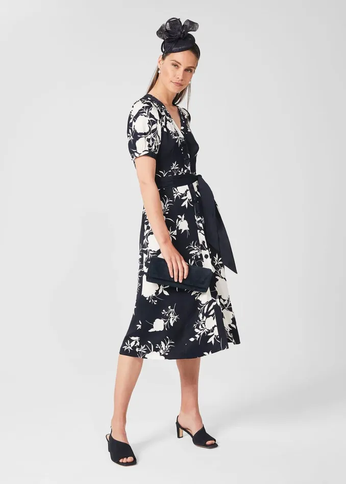 Womens Indah Satin Floral Shirt Dress Navy Ivory Hobbs Dresses Popular