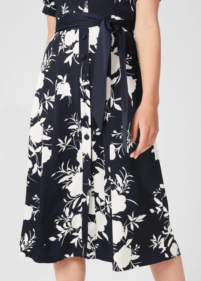 Womens Indah Satin Floral Shirt Dress Navy Ivory Hobbs Dresses Popular