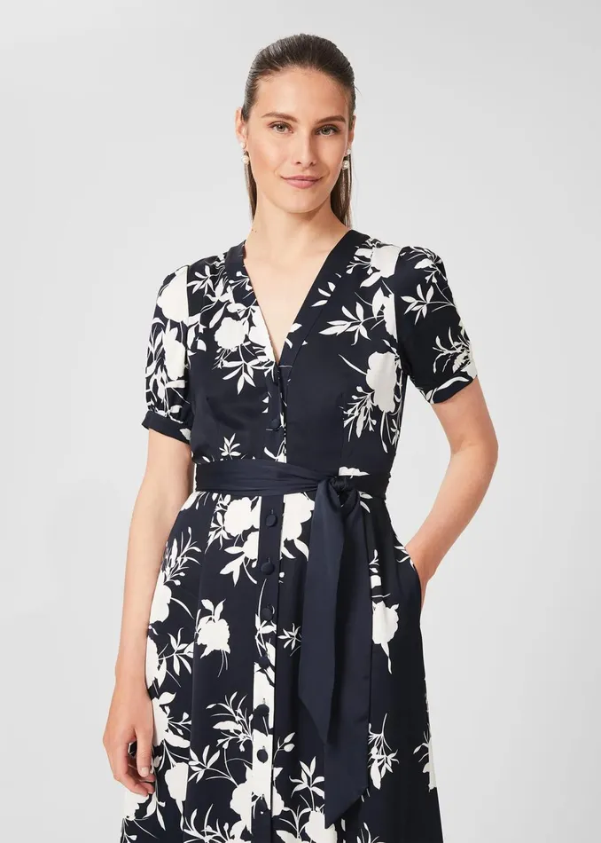 Womens Indah Satin Floral Shirt Dress Navy Ivory Hobbs Dresses Popular