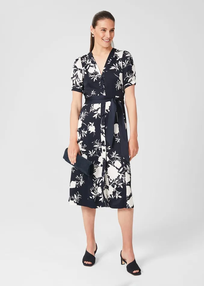 Womens Indah Satin Floral Shirt Dress Navy Ivory Hobbs Dresses Popular
