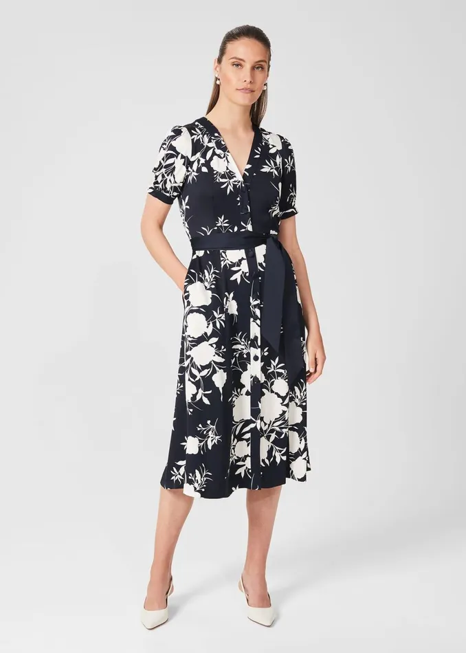 Womens Indah Satin Floral Shirt Dress Navy Ivory Hobbs Dresses Popular