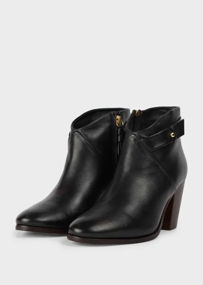 Womens Ivy Leather Block Heel Ankle Boots Black Hobbs Ankle Boots On Sale