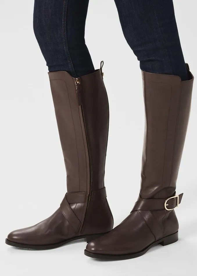 Womens Lisette Leather Knee Boot Dark Brown Hobbs Long Boots Online