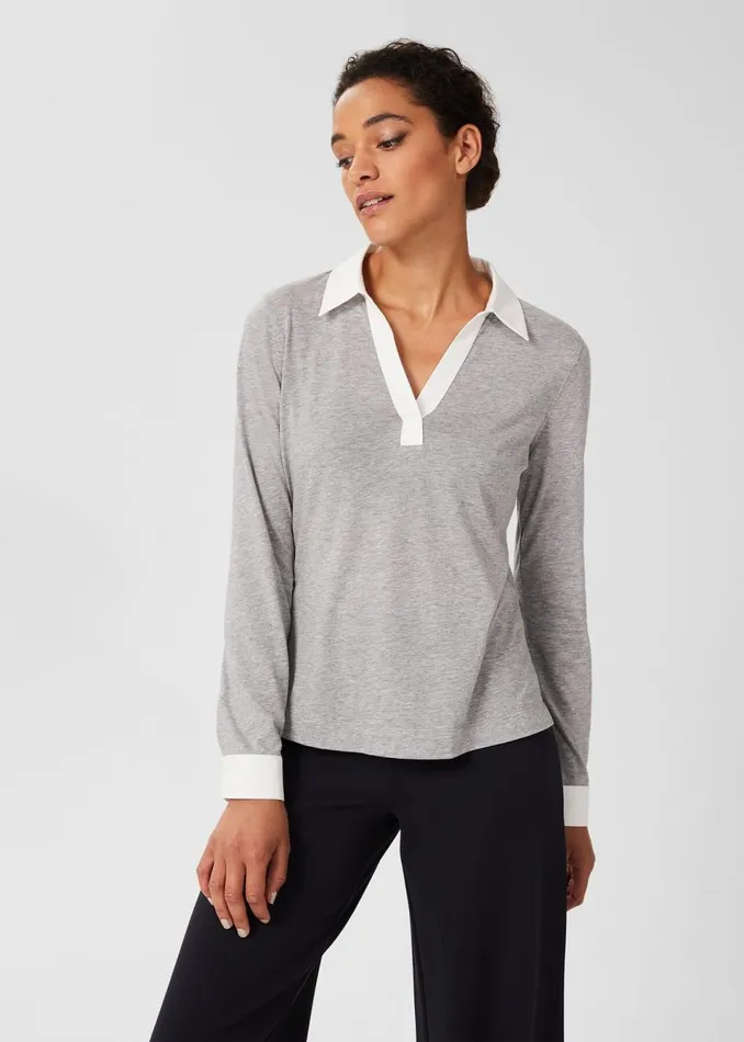 Womens Maisie Polo Shirt Pale Grey Marl Hobbs Tops Cheap On Sale
