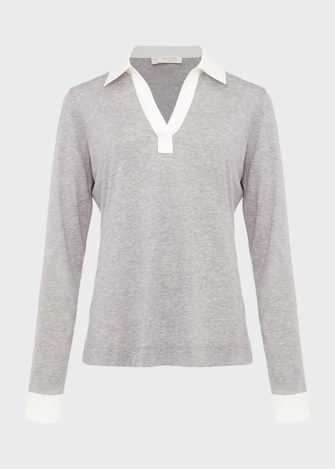 Womens Maisie Polo Shirt Pale Grey Marl Hobbs Tops Cheap On Sale