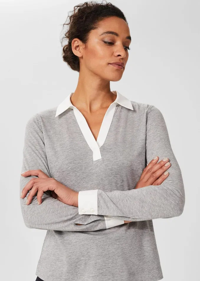 Womens Maisie Polo Shirt Pale Grey Marl Hobbs Tops Cheap On Sale