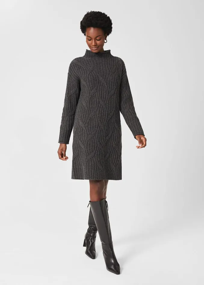 Womens Malikah Knitted Dress Charcoal Grey Hobbs Dresses Online