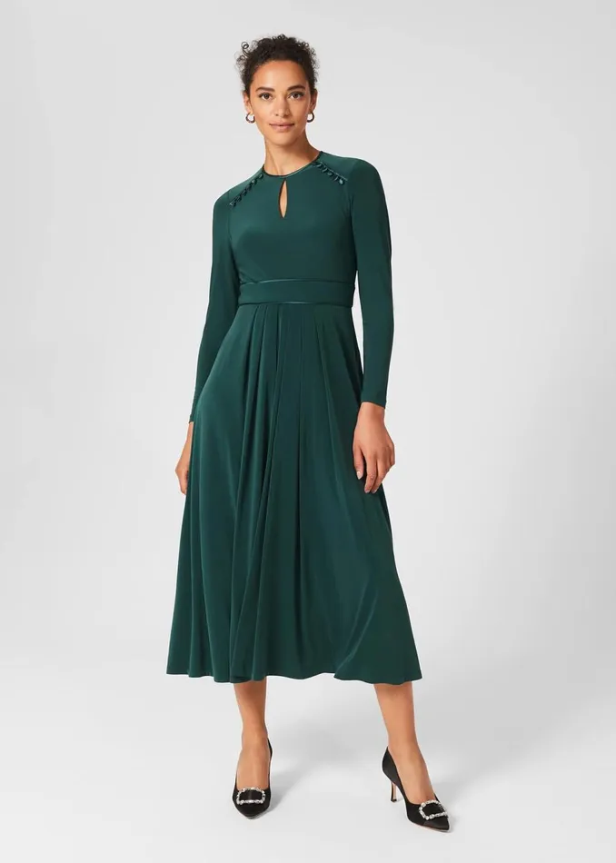 Womens Marylise Jersey Fit And Flare Dress Pine Green Hobbs Dresses For Sale