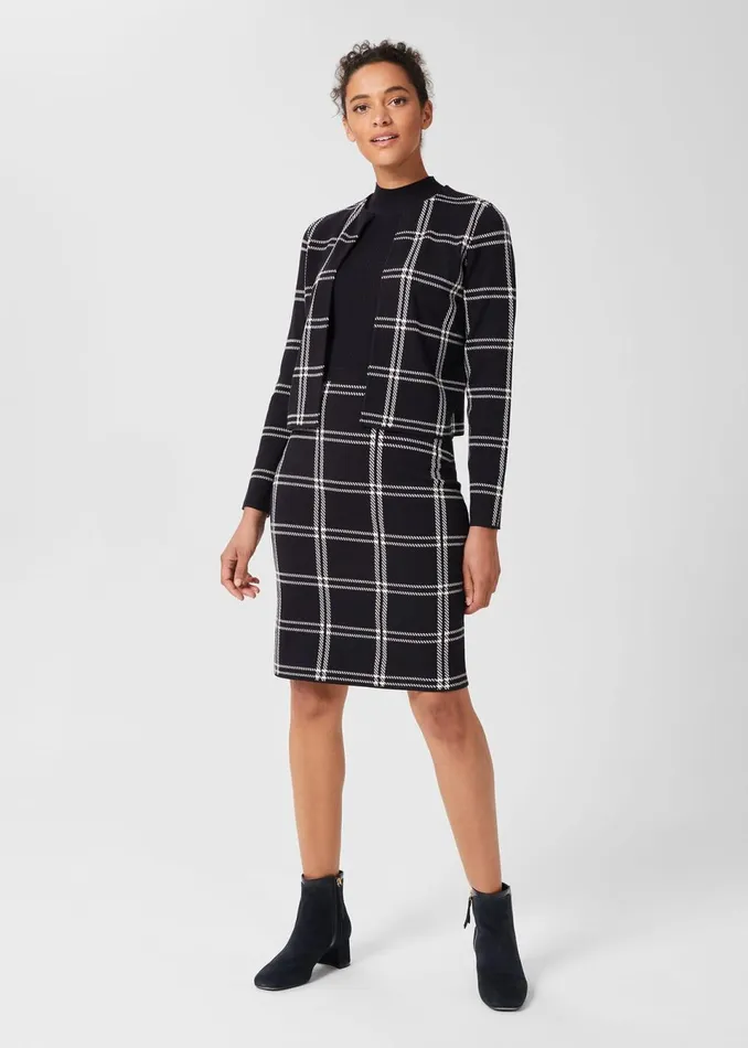 Womens May Check Knitted Jacket Navy Ivory Hobbs Coats and Jackets Near Me