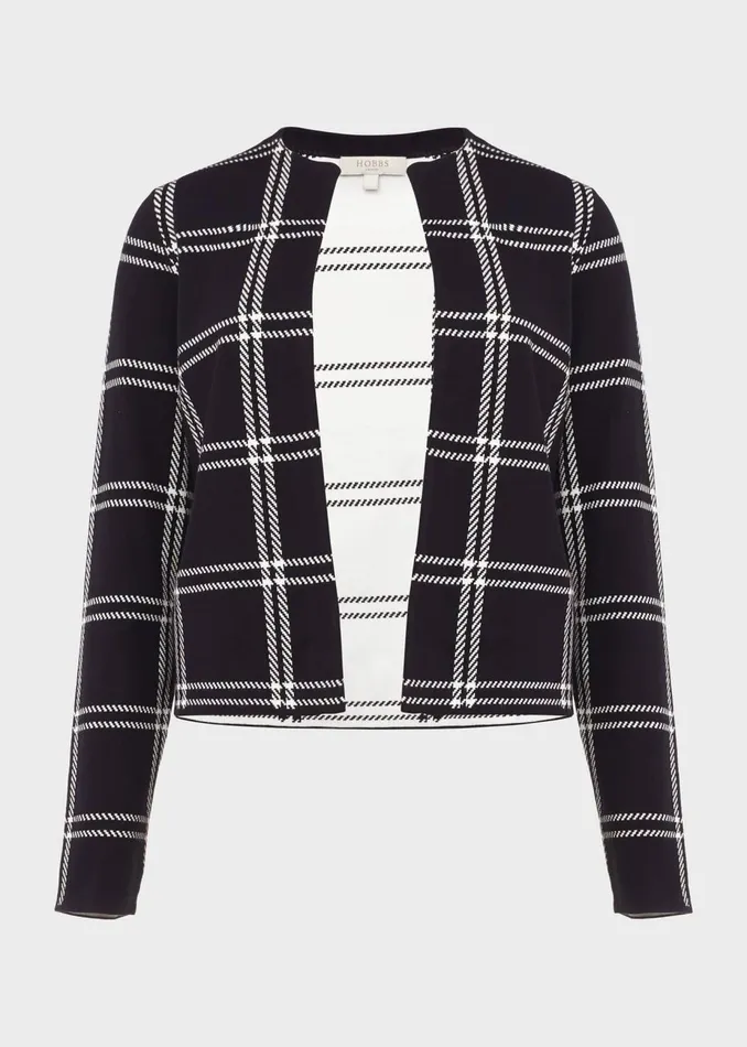 Womens May Check Knitted Jacket Navy Ivory Hobbs Coats and Jackets Near Me