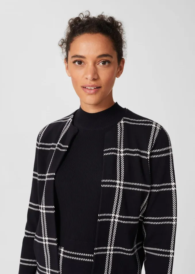 Womens May Check Knitted Jacket Navy Ivory Hobbs Coats and Jackets Near Me