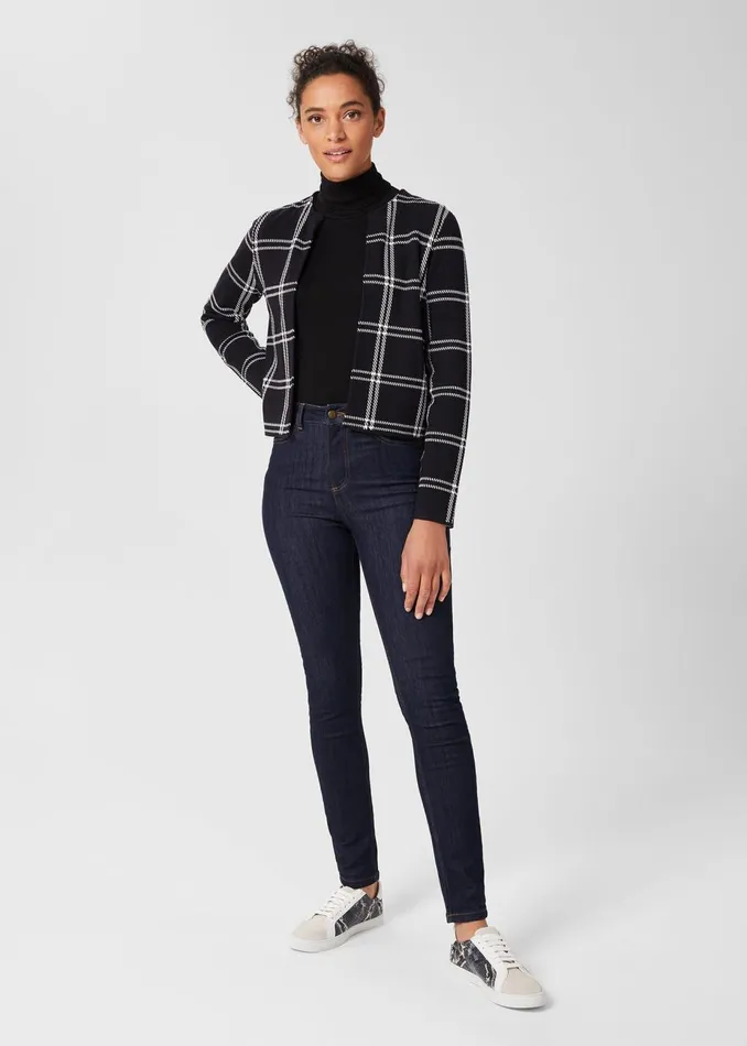 Womens May Check Knitted Jacket Navy Ivory Hobbs Coats and Jackets Near Me