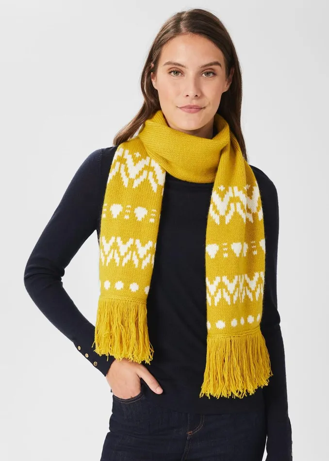 Womens Meredith Fairisle Scarf Yellow Ivory Hobbs Scarves Gift for Friend