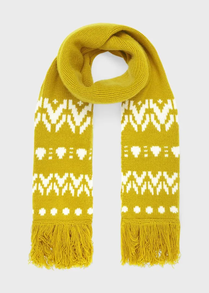 Womens Meredith Fairisle Scarf Yellow Ivory Hobbs Scarves Gift for Friend