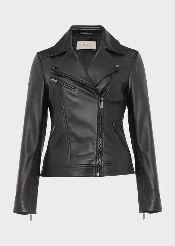 Womens Petite Dakota Leather Jacket Black Hobbs Coats and Jackets Cheap On Sale