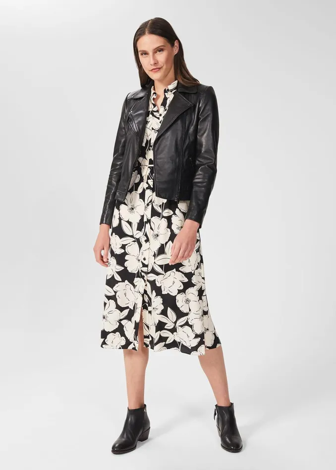 Womens Petite Dakota Leather Jacket Black Hobbs Coats and Jackets Cheap On Sale