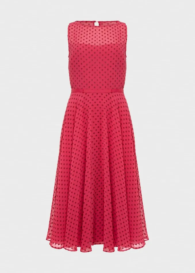 Womens Petite Della Spot Fit And Flare Dress Fuchsia Pink Hobbs Dresses Gift Ideas