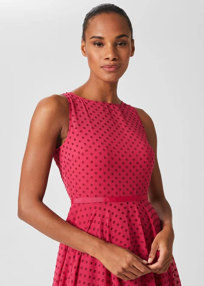 Womens Petite Della Spot Fit And Flare Dress Fuchsia Pink Hobbs Dresses Gift Ideas