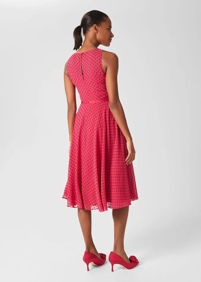 Womens Petite Della Spot Fit And Flare Dress Fuchsia Pink Hobbs Dresses Gift Ideas