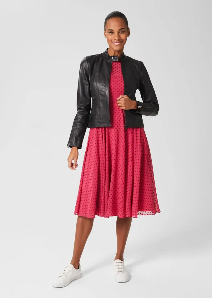 Womens Petite Della Spot Fit And Flare Dress Fuchsia Pink Hobbs Dresses Gift Ideas