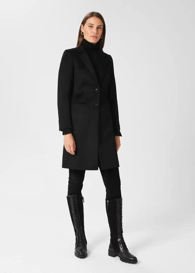 Womens Petite Tilda Wool Coat Black Hobbs Coats and Jackets On Sale