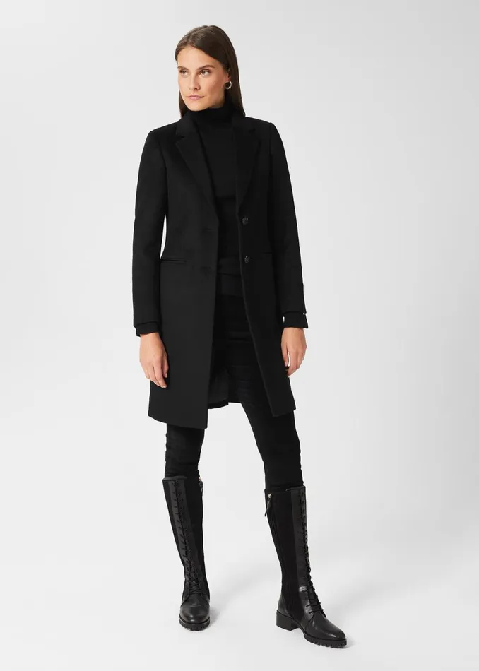 Womens Petite Tilda Wool Coat Black Hobbs Coats and Jackets On Sale