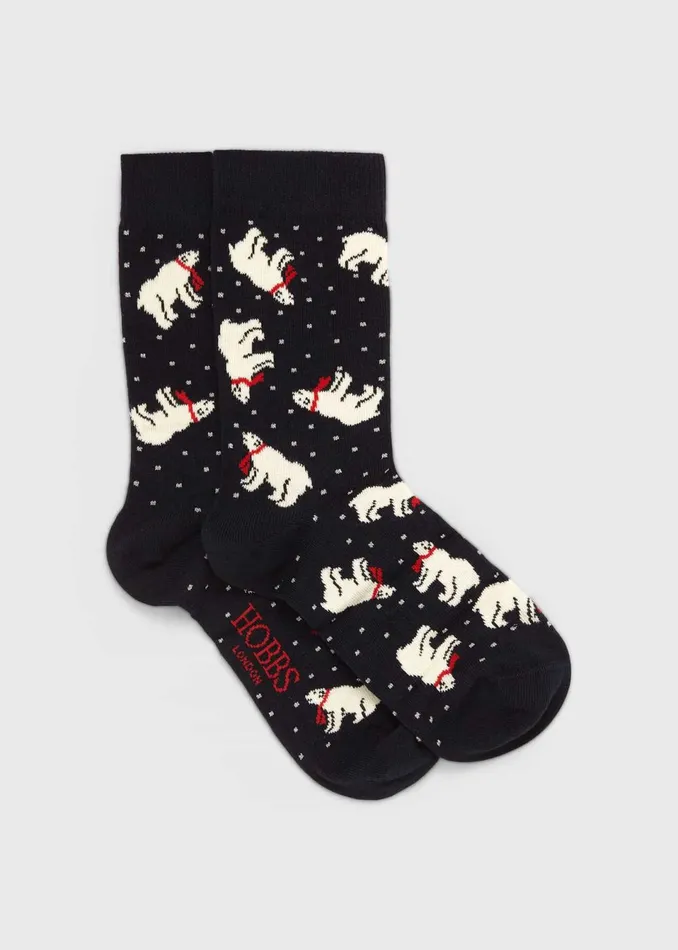 Womens Polar Bear Sock Navy Red Hobbs Socks and Tights Gift for Friend