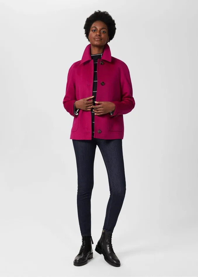 Womens Sairey Short Wool Coat Fuchsia Pink Hobbs Coats and Jackets Popular