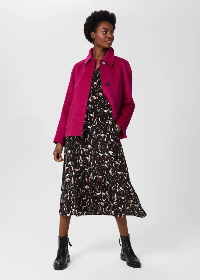 Womens Sairey Short Wool Coat Fuchsia Pink Hobbs Coats and Jackets Popular
