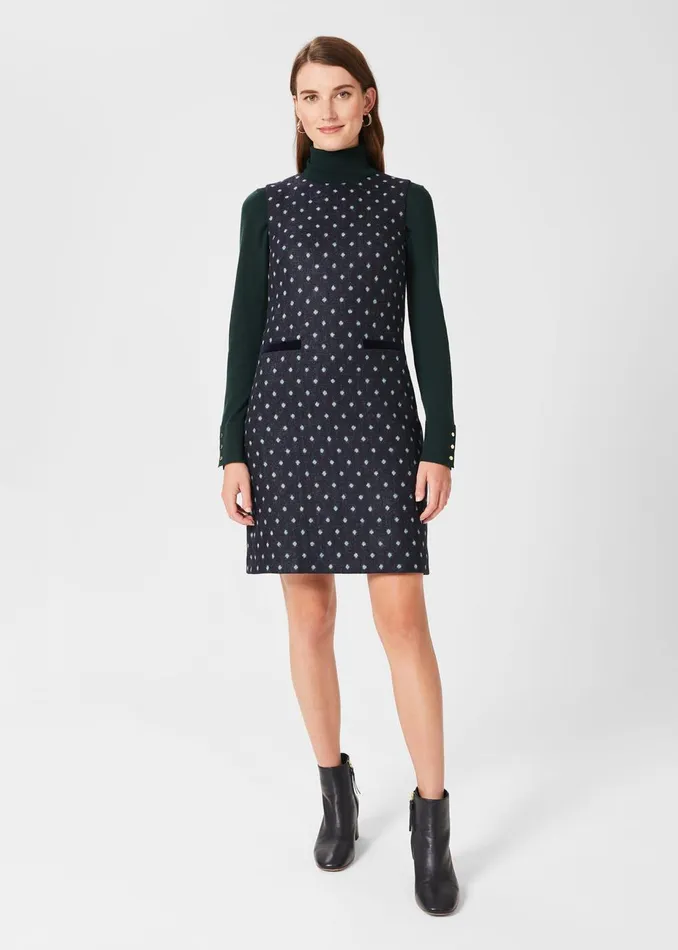 Womens Sarah Wool Dress Navy Green Hobbs Dresses Near Me
