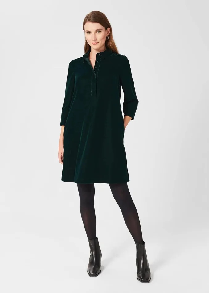 Womens Velvet Marciella Dress Dark Green Hobbs Dresses For Sale