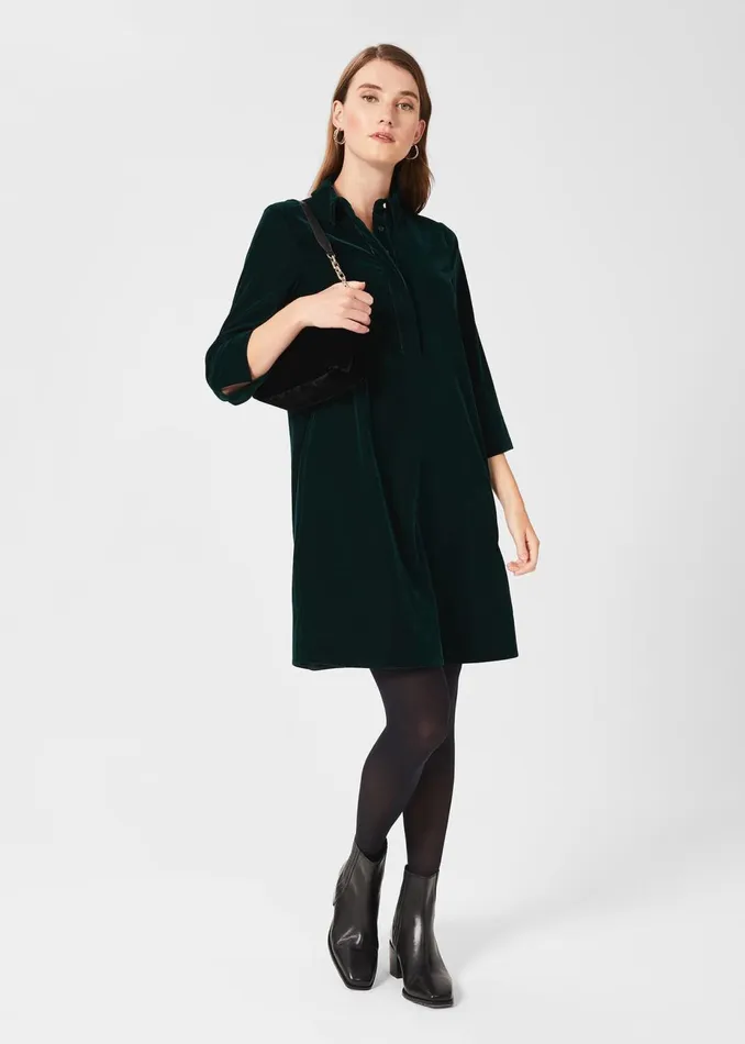 Womens Velvet Marciella Dress Dark Green Hobbs Dresses For Sale