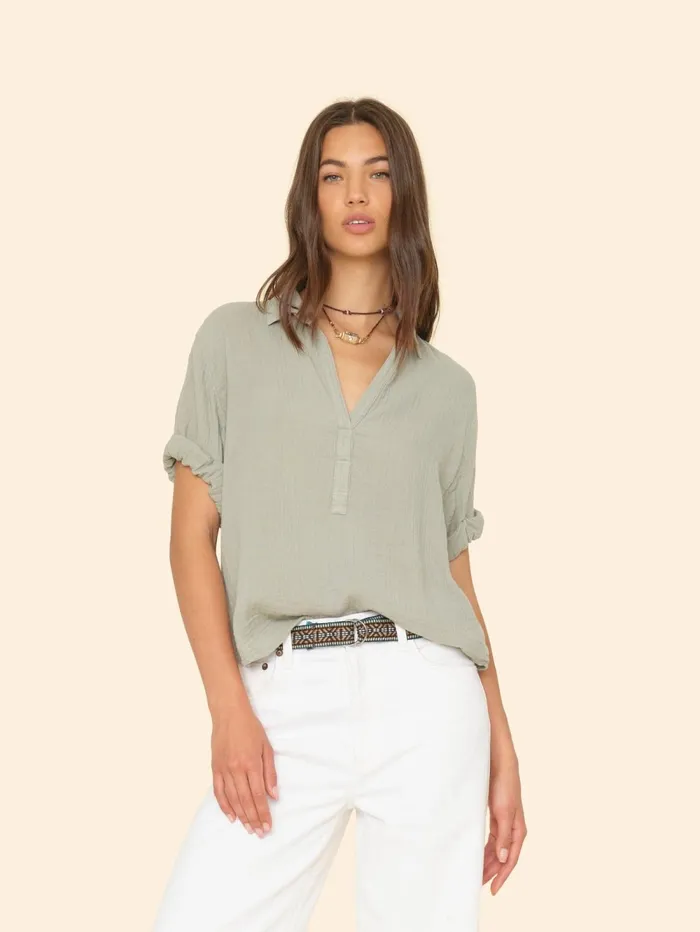 XRENA Aqua Grey Cruz Top Women Tops