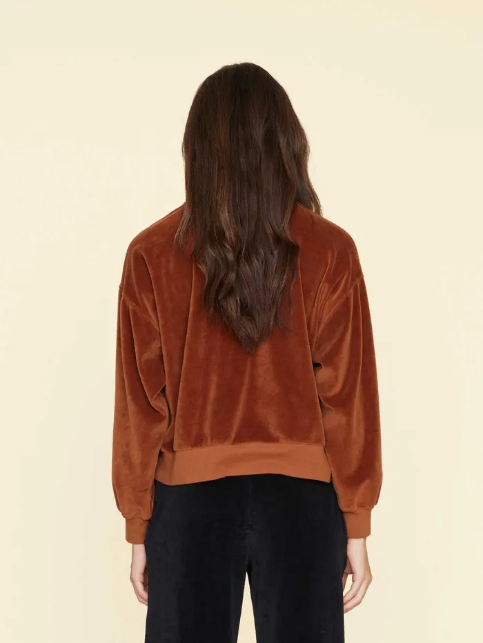 XRENA Brown Sugar Huxley Velour Sweatshirt Women Sweats and Tees XRENA Brown Sugar Huxley Velour Sweatshirt Women Sweats and Tees