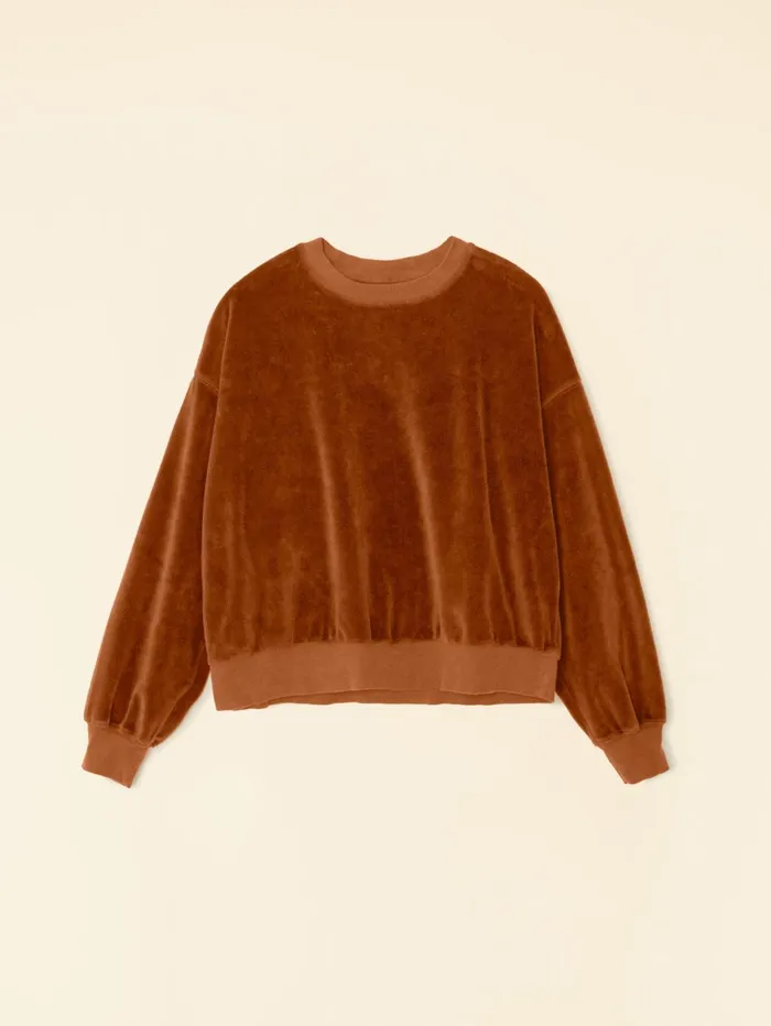 XRENA Brown Sugar Huxley Velour Sweatshirt Women Sweats and Tees XRENA Brown Sugar Huxley Velour Sweatshirt Women Sweats and Tees