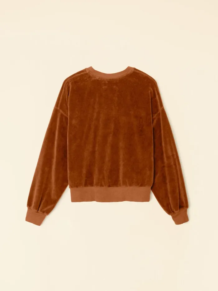 XRENA Brown Sugar Huxley Velour Sweatshirt Women Sweats and Tees XRENA Brown Sugar Huxley Velour Sweatshirt Women Sweats and Tees