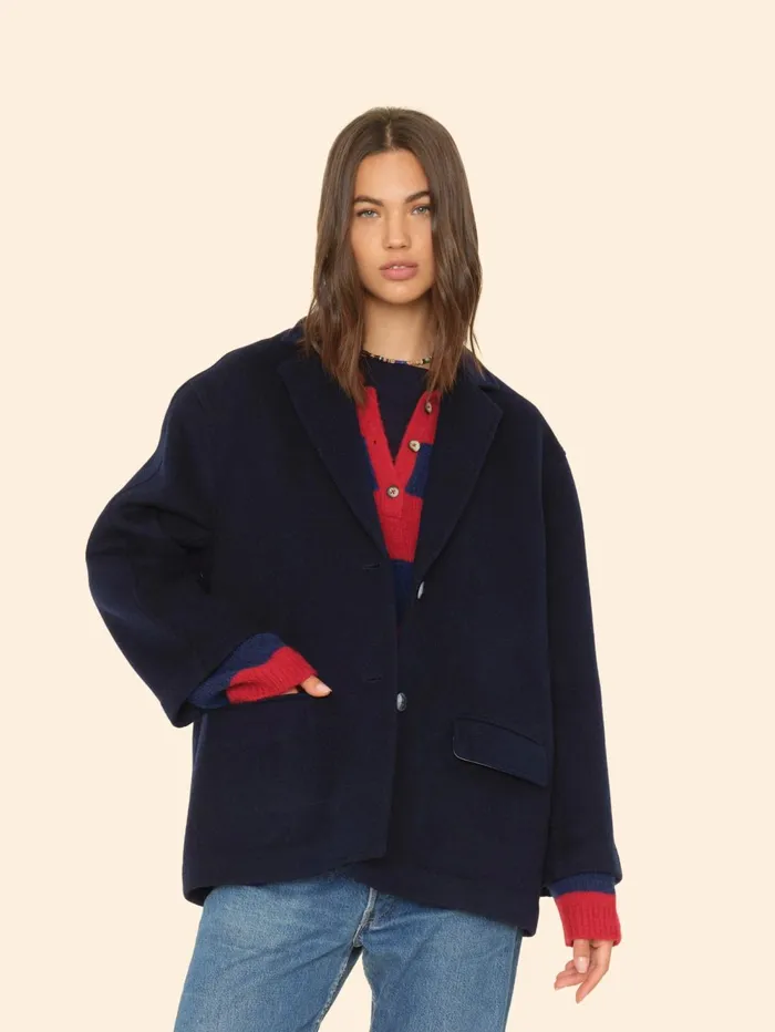 XRENA Dark Navy Rowan Jacket Women Sweaters and Jackets