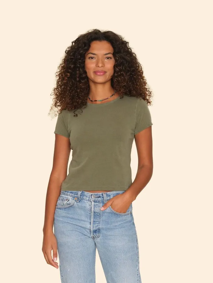 XRENA Dune Green Pixie Tee Women Sweats and Tees