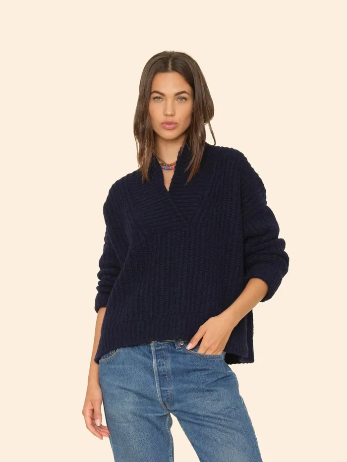 XRENA Navy Blue Keyes Sweater Women Sweaters and Jackets