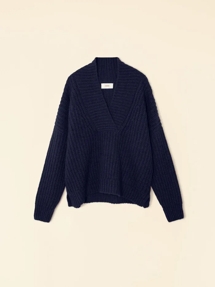 XRENA Navy Blue Keyes Sweater Women Sweaters and Jackets