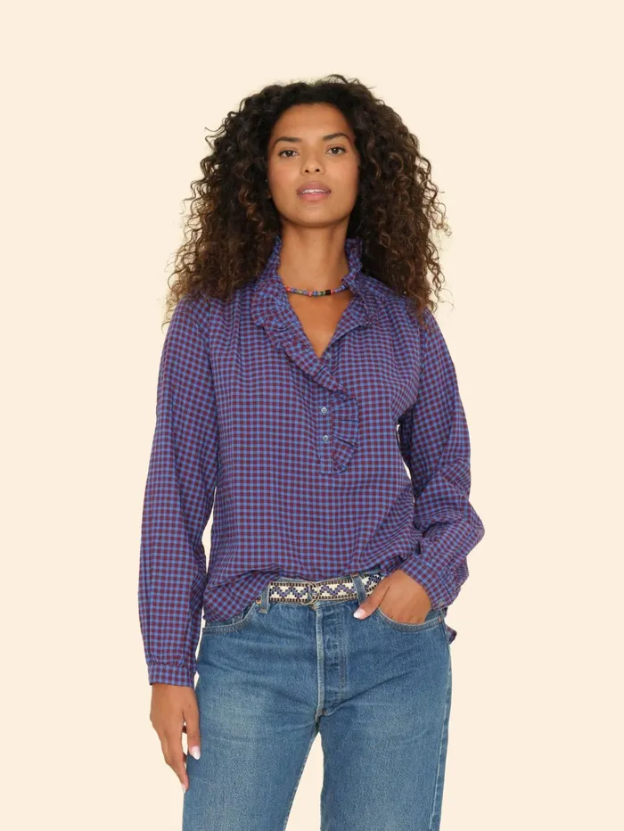 XRENA Night Wine Caspian Plaid Top Women Tops