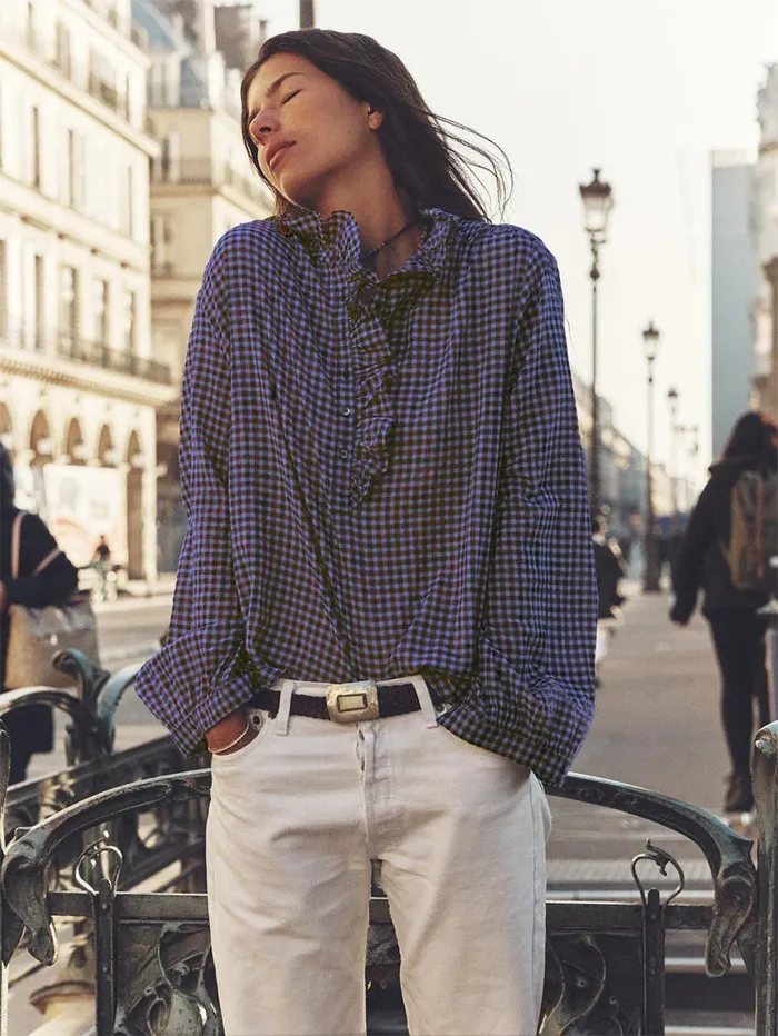 XRENA Night Wine Caspian Plaid Top Women Tops XRENA Night Wine Caspian Plaid Top Women Tops