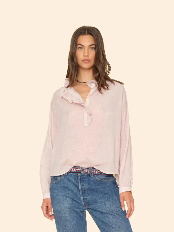 XRENA Rose Petal Caspian Plaid Top Women Tops