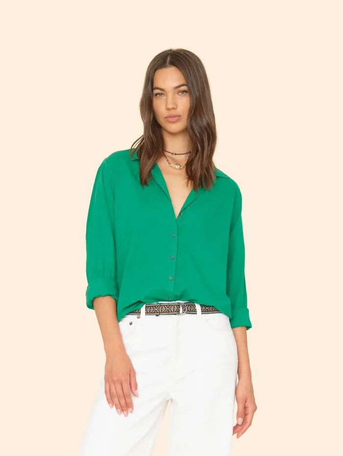 XRENA Sea Green Beau Shirt Women Shirts