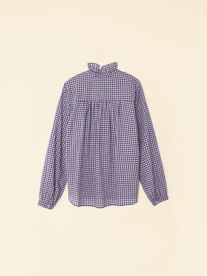 XRENA Stone Blue Caspian Plaid Top Women Tops XRENA Stone Blue Caspian Plaid Top Women Tops