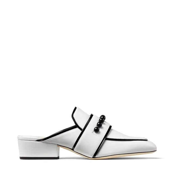 YkBloafer White Leather Backless Slipper With Studs Whiteblack Women JIMMY CHOO Mules