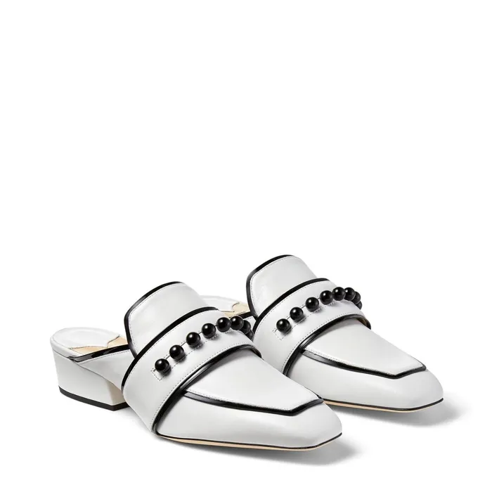 YkBloafer White Leather Backless Slipper With Studs Whiteblack Women JIMMY CHOO Mules