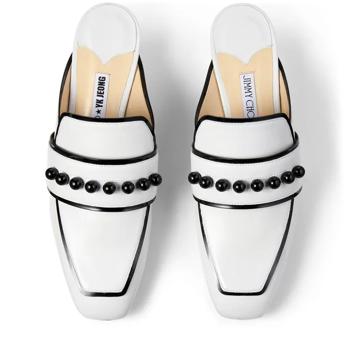 YkBloafer White Leather Backless Slipper With Studs Whiteblack Women JIMMY CHOO Mules