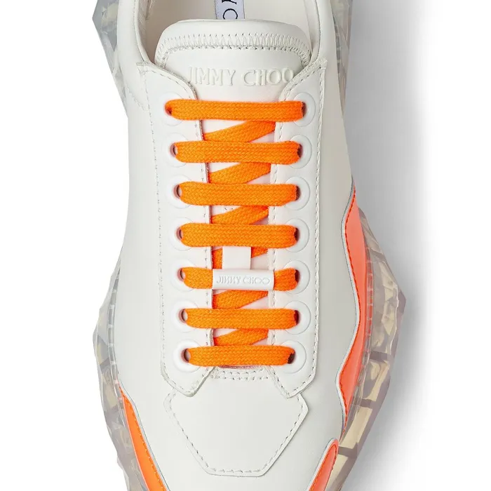 YkDiamondF White Leather Low Top Trainers NeonOrange Trim Whiteneon Orange Women JIMMY CHOO Sneakers